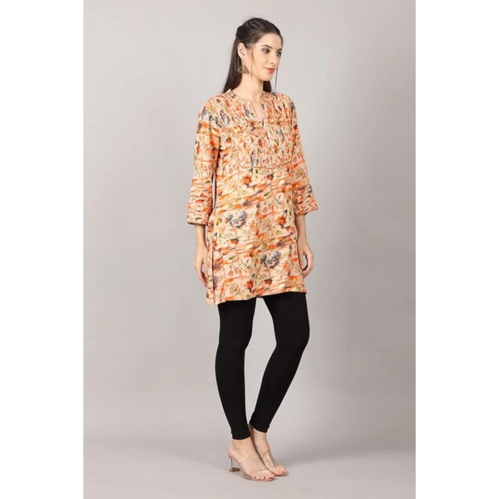 Amfyn Women's Casual 3/4 Sleeve Viscose Rayon Printed Kurti (Orange)