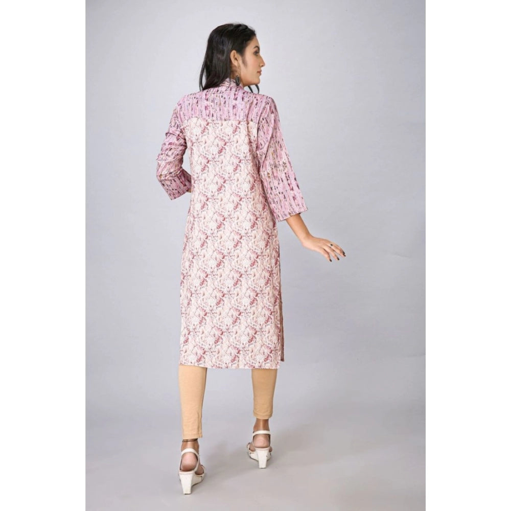 Amfyn Women's Casual 3/4 Sleeve Viscose Rayon Printed Kurti (Pink)