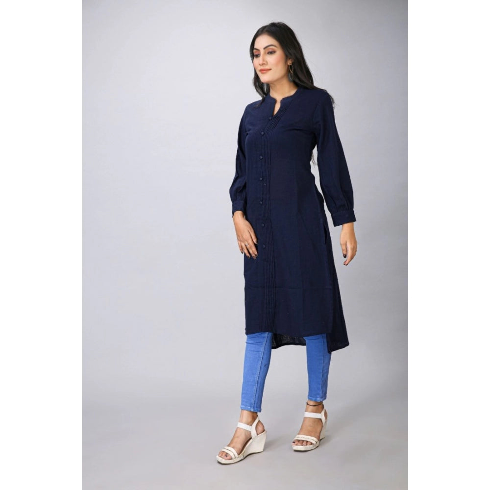 Amfyn Women's Casual Full Sleeve Viscose Rayon Printed Kurti (Dark Blue)