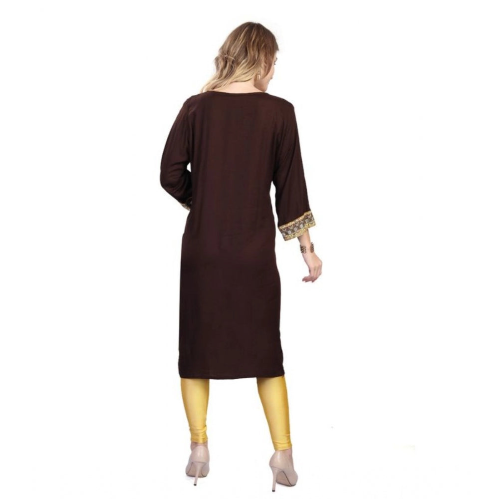 Amfyn Women's Casual 3/4 Sleeve Viscose Rayon Printed Kurti (Brown)
