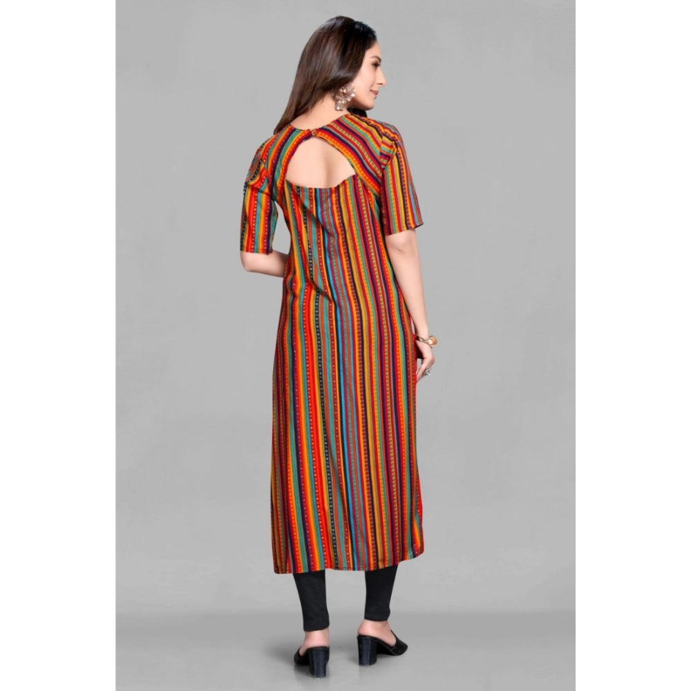 Amfyn Women's Casual 3/4 Sleeve Viscose Rayon Strip Kurti (Multicolor)