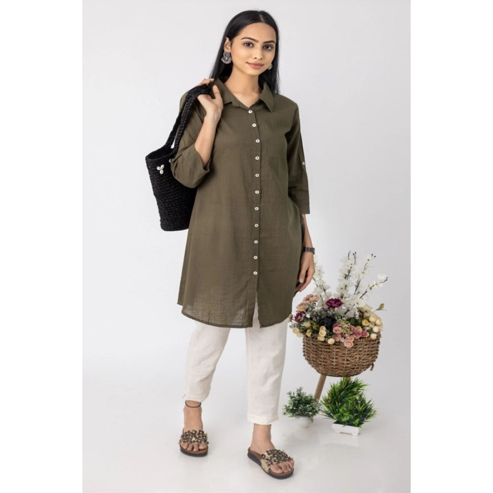 Amfyn Women's Casual 3/4 Sleeve Viscose Rayon Solid Kurti (Dark Green)