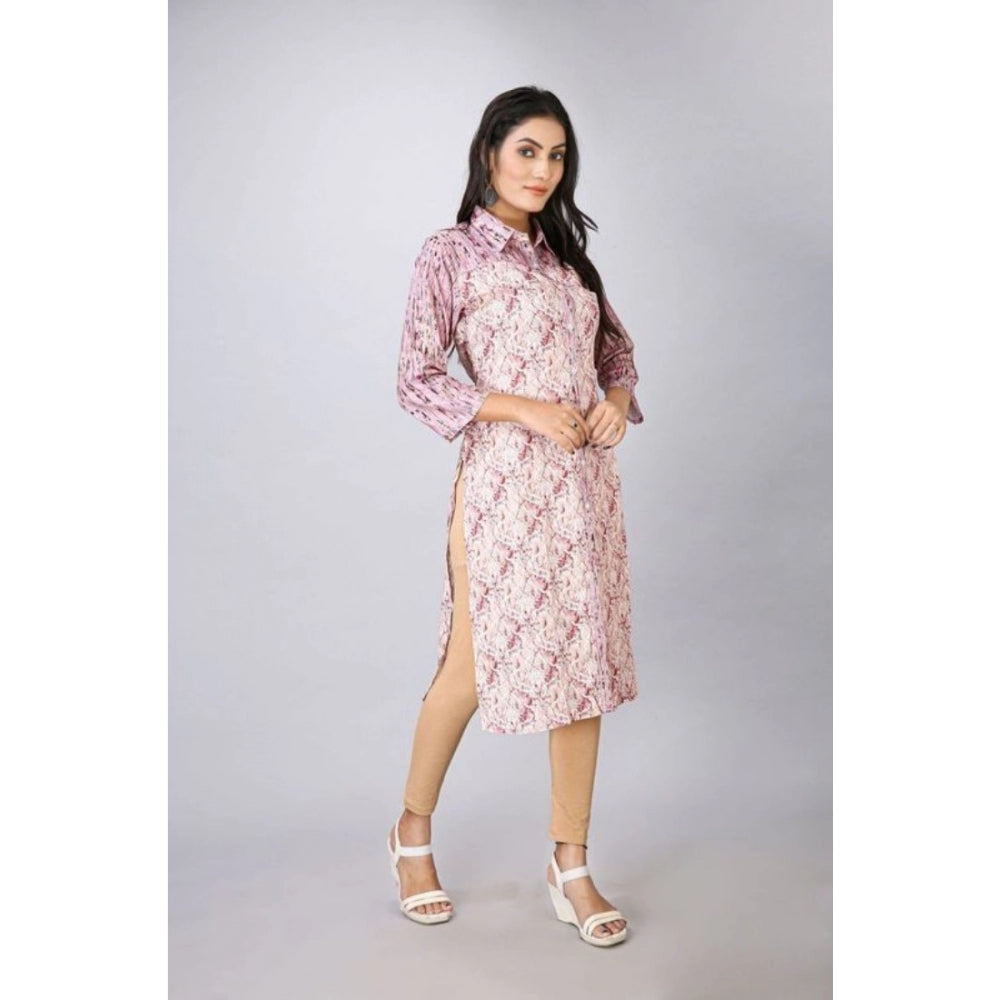 Amfyn Women's Casual 3/4 Sleeve Viscose Rayon Printed Kurti (Pink)