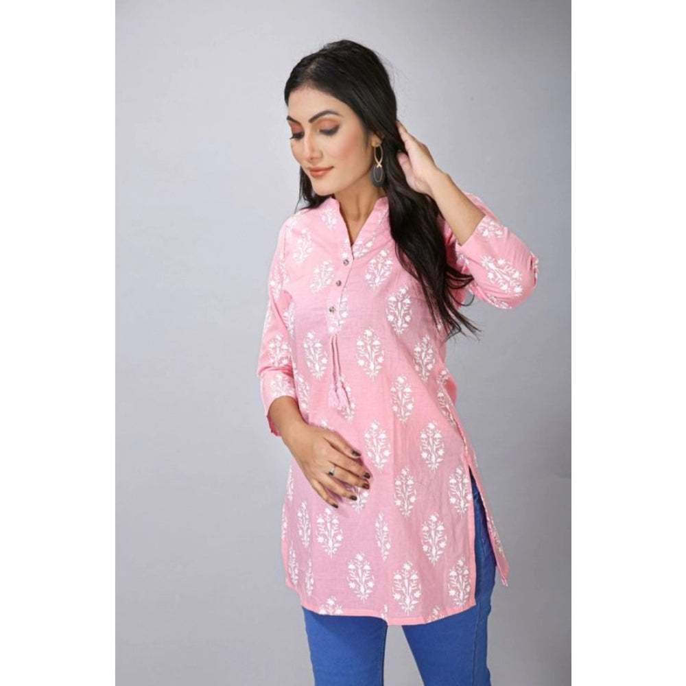 Amfyn Women's Casual 3/4 Sleeve Cotton Blend Printed Kurti (Pink)