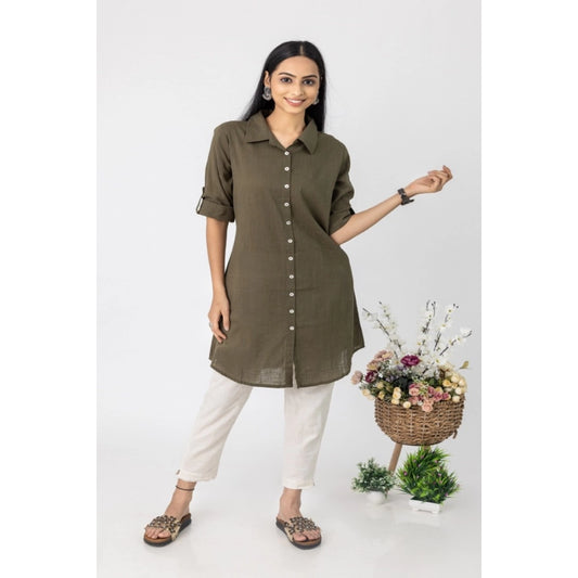 Amfyn Women's Casual 3/4 Sleeve Viscose Rayon Solid Kurti (Dark Green)