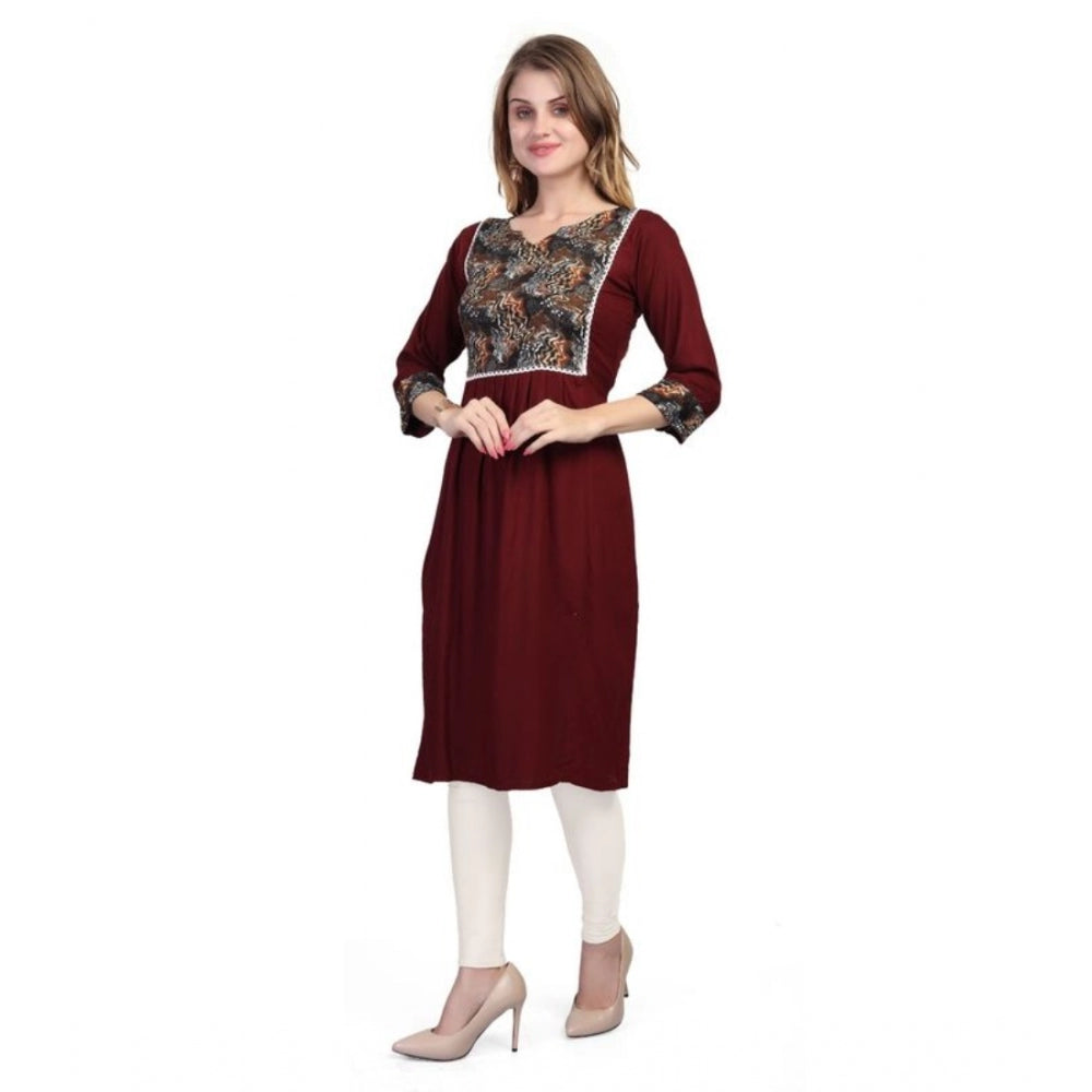 Amfyn Women's Casual 3/4 Sleeve Viscose Rayon Printed Kurti (Brown)