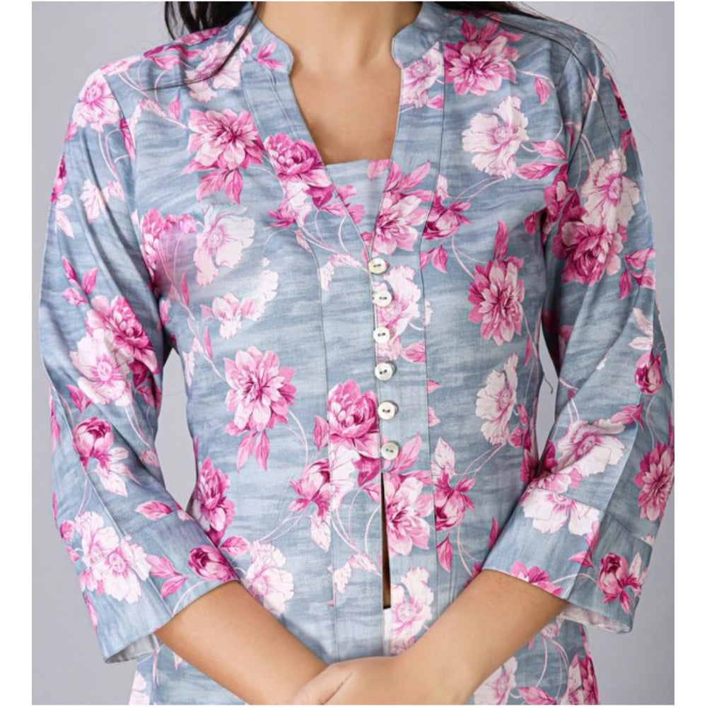 Amfyn Women's Casual 3/4 Sleeve Viscose Rayon Printed Kurti (Grey)