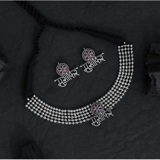 Fashion Women's Maroon Color Oxidised Temple Necklace Set