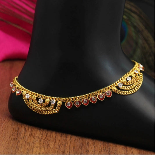 Fashion Women's Maroon Color Rhinestone Anklets (Free Size: Upto 10")