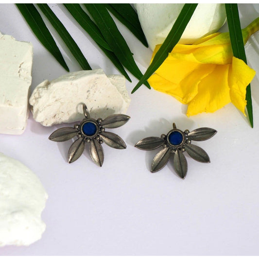Fashion Women's Blue Color Glass Stone Oxidised Earrings