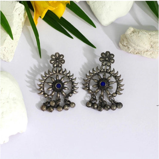 Fashion Women's Blue Color Glass Stone Oxidised Earrings