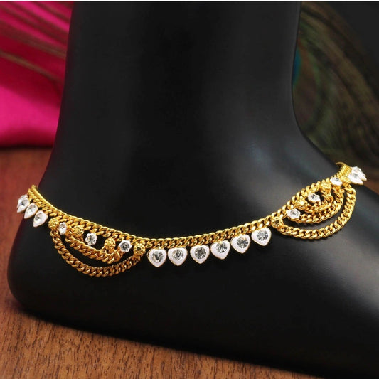 Fashion Women's White Color Rhinestone Anklets (Free Size: Upto 10")