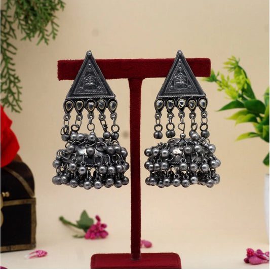 Fashion Women's Silver Color Oxidised Big Jhumka Earrings