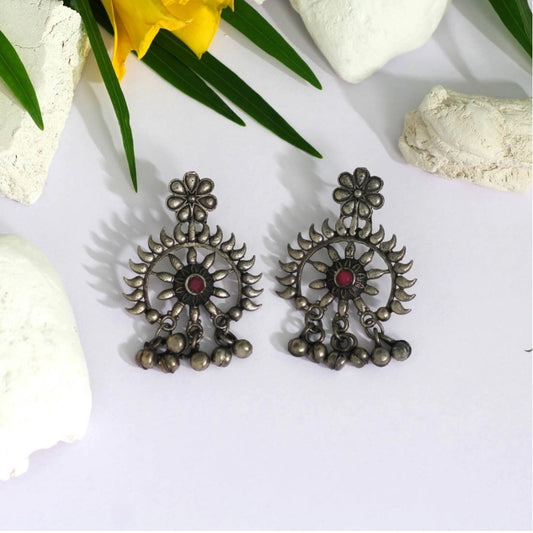 Fashion Women's Pink Color Glass Stone Oxidised Earrings