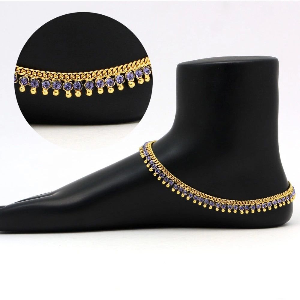 Fashion Women's Blue Color Rhinestone Anklets (Free Size: Upto 10&quot;)