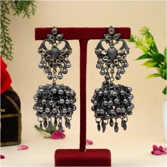 Amfyn Women's Silver Color Oxidised Earrings