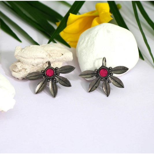 Fashion Women's Pink Color Glass Stone Oxidised Earrings