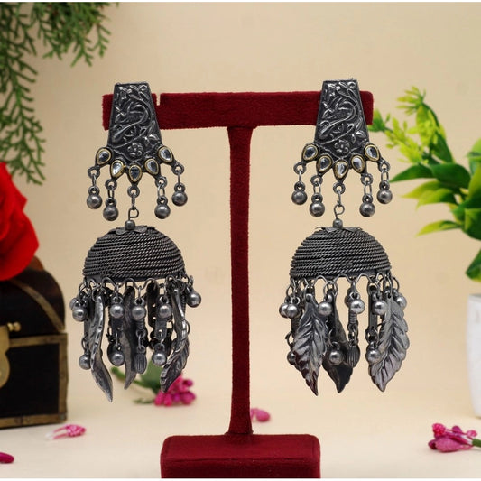Fashion Women's Silver Color Oxidised Big Jhumka Earrings