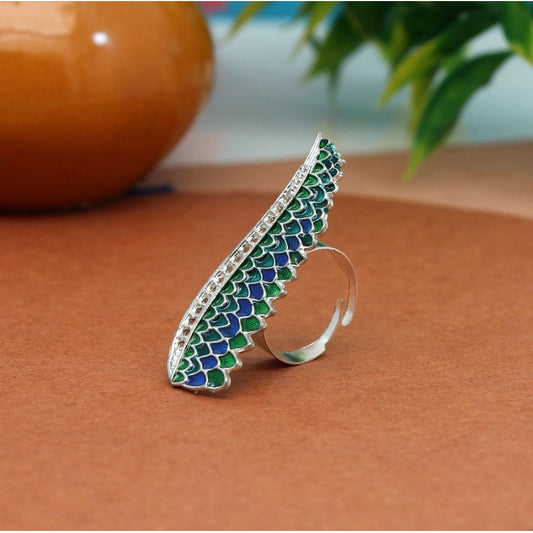 Fashion Women's Green Color Meenakari Work Oxidised Adjustable Ring
