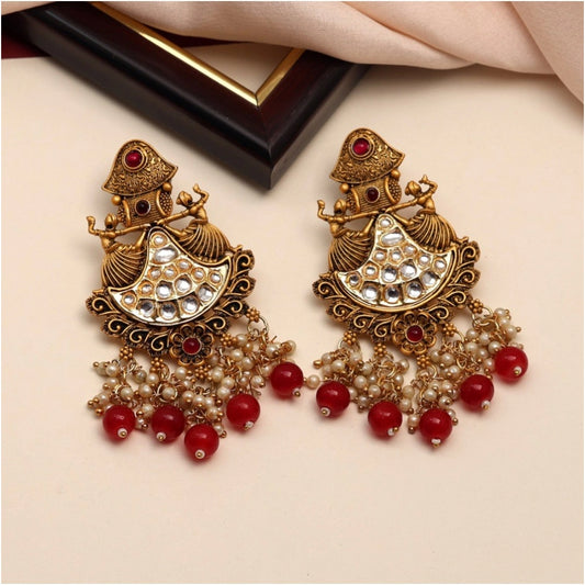 Fashion Women's Maroon Color Kundan Earrings