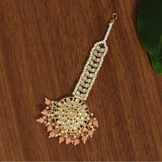 Fashion Women's Dark Peach Color Kundan Maang Tikka