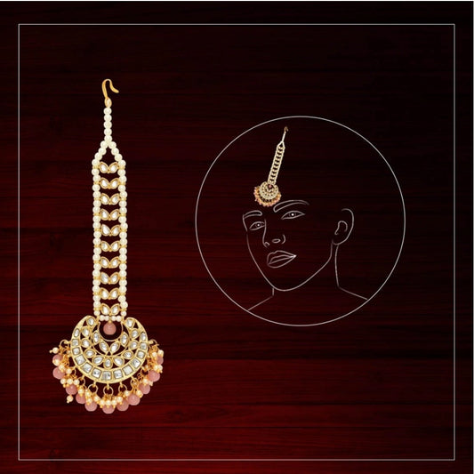 Fashion Women's Dark Peach Color Kundan Maang Tikka
