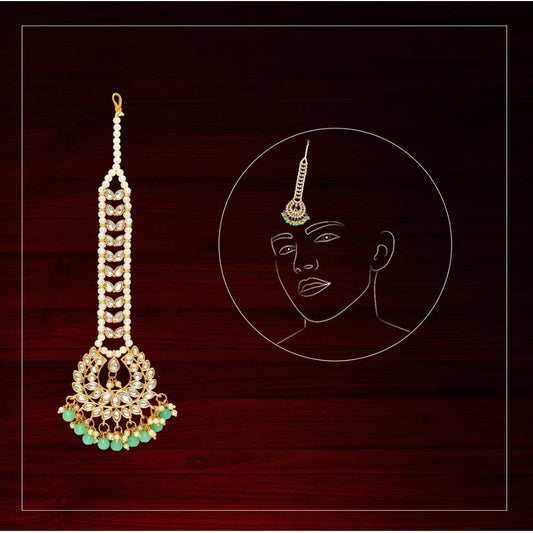 Fashion Women's Green Color Imitation Pearl &amp; Kundan Maang Tikka