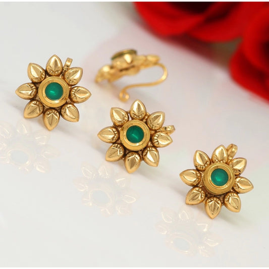 Fashion Women's Green Color Kundan Nose Pin Combo Of 4 Pieces