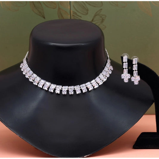Fashion Women's Silver Color Stone Necklace Set Adjustable Chain