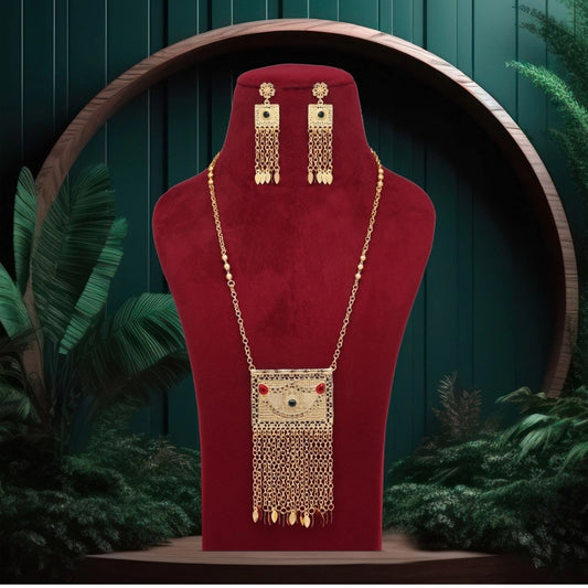 Fashion Women's Red &amp; Green Color Gold Plated Necklace Set Adjustable Chain