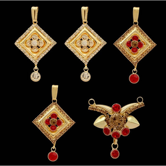 Fashion Women's Red &amp; White Color Pendants Locket Combo Of 5 Pieces