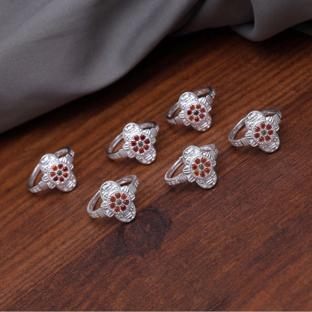 Fashion Women's Multi Color Assorted Design Adjustable Toe Rings Combo Of 2 Pairs