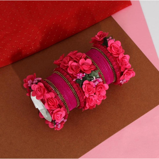 Fashion Women's Rani Color Floral Bangles Set: 2.4