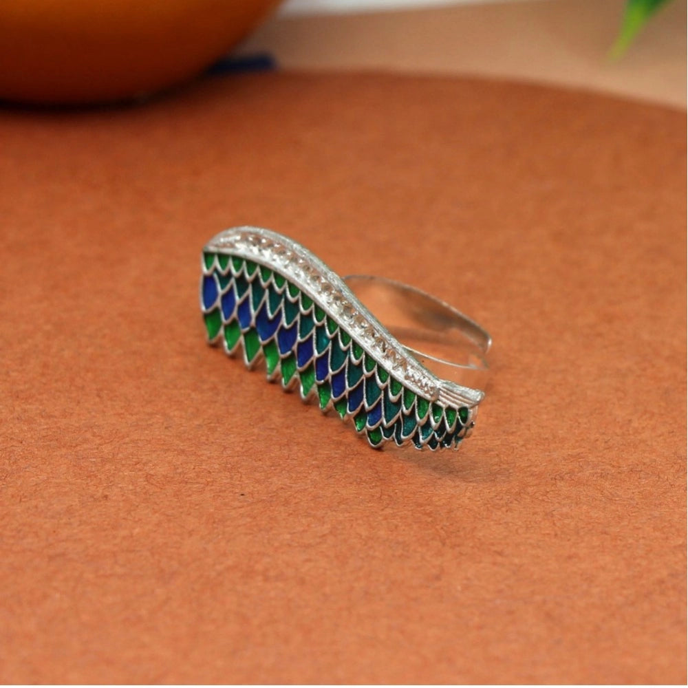 Fashion Women's Green Color Meenakari Work Oxidised Adjustable Ring