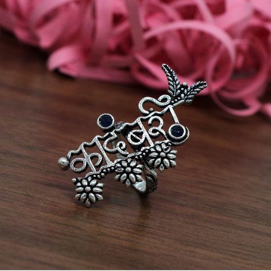 Fashion Women's Blue Color Oxidised Adjustable Ring