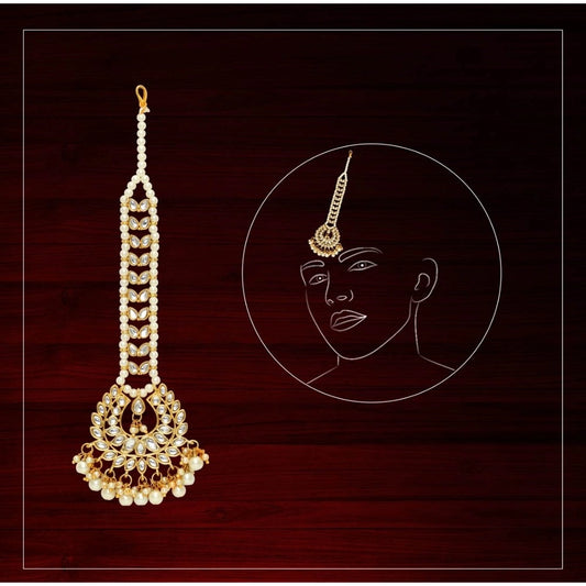 Fashion Women's White Color Imitation Pearl &amp; Kundan Maang Tikka