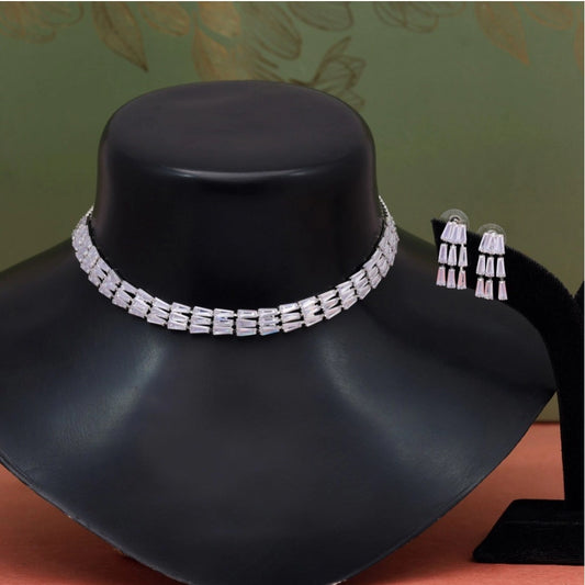 Fashion Women's Silver Color Stone Necklace Set Adjustable Chain
