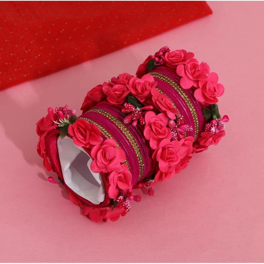 Fashion Women's Rani Color Floral Bangles Set: 2.4