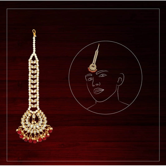 Fashion Women's Maroon Color Imitation Pearl &amp; Kundan Maang Tikka