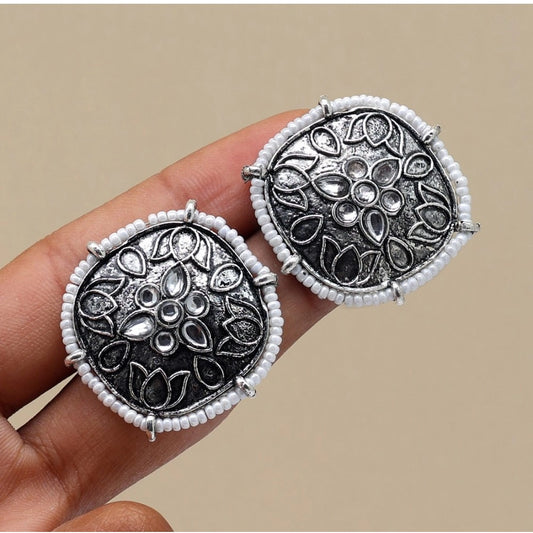 Fashion Women's Silver Color Oxidised Stud Earrings