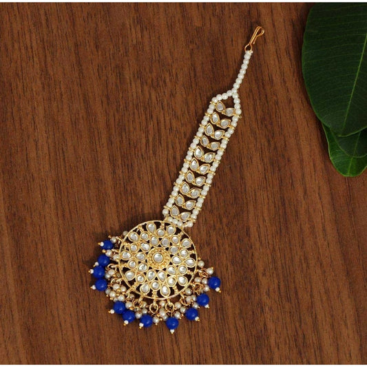 Fashion Women's Blue Color Kundan Maang Tikka