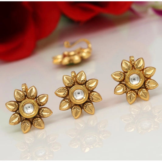 Fashion Women's White Color Kundan Nose Pin Combo Of 4 Pieces