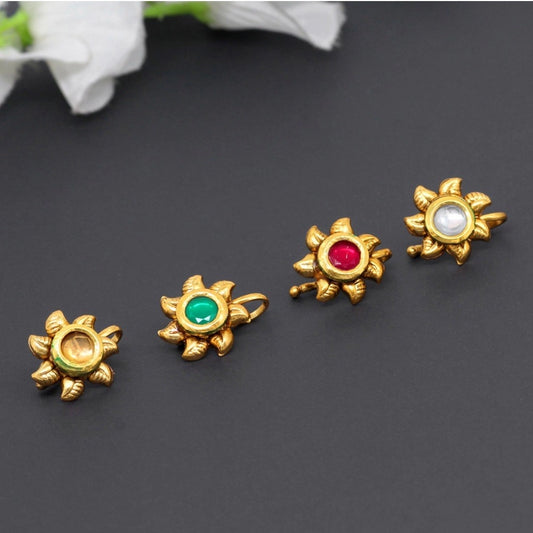 Amfyn Women's Multi Color Kundan Nose Pin Combo Of 4 Pieces