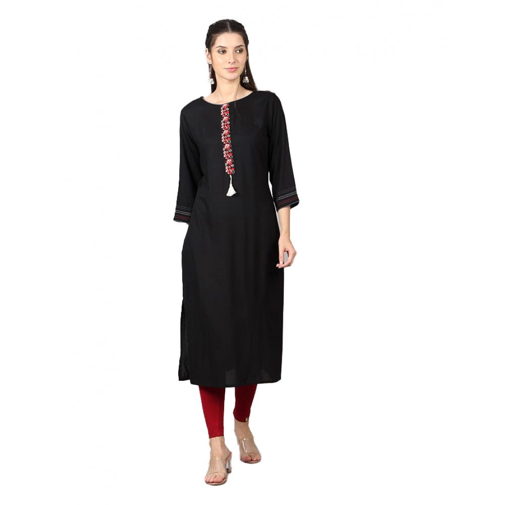 Amfyn Women's Casual 3/4 Sleeve Viscose Rayon Printed Kurti (Black)