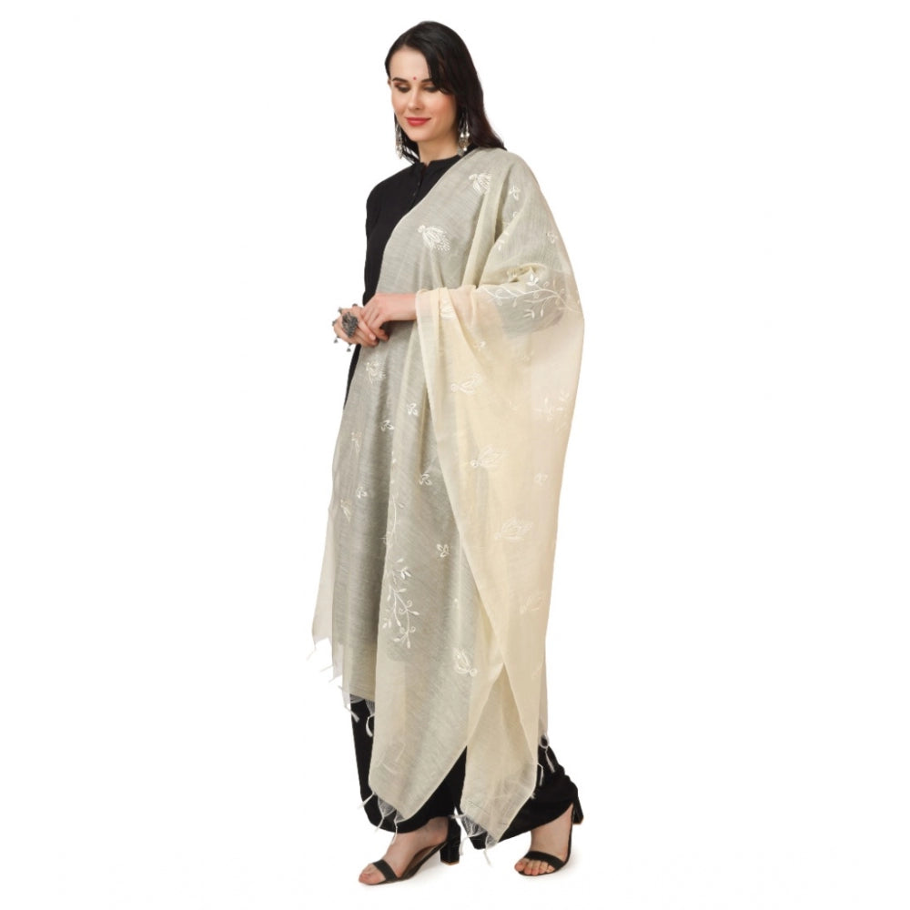 Amfyn Women's Cotton Embroidered Dupatta (Off-White, Length: 2.25 to 2.50 Mtr)