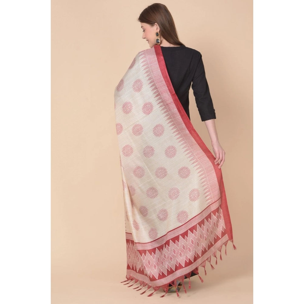 Amfyn Women's Art Silk Printed Dupatta (Maroon, Length: 2.25 to 2.50 Mtr)