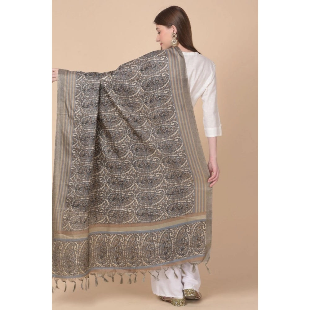 Amfyn Women's Art Silk Printed Dupatta (Grey, Length: 2.25 to 2.50 Mtr)