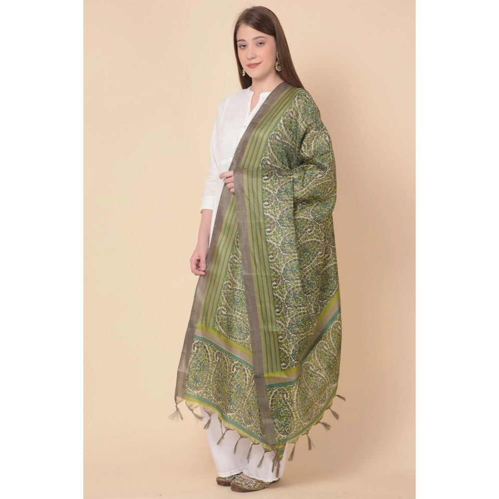Amfyn Women's Art Silk Printed Dupatta (Green, Length: 2.25 to 2.50 Mtr)