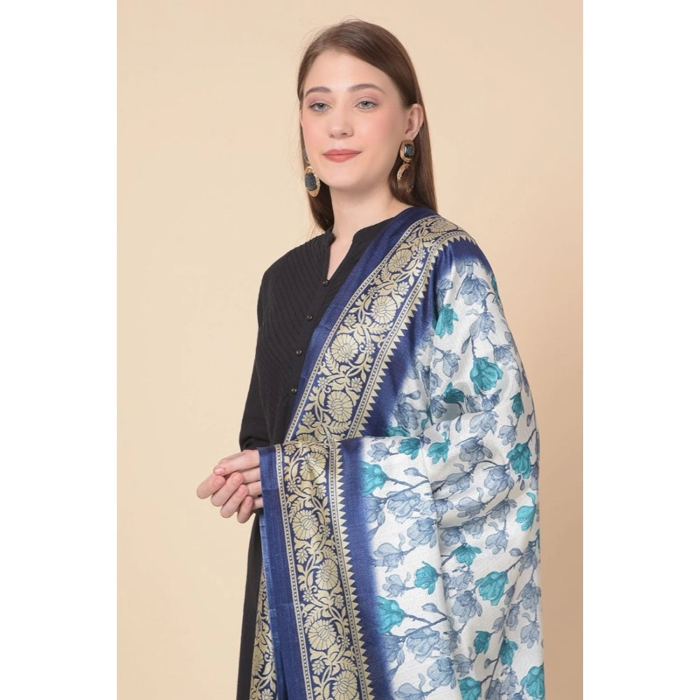 Amfyn Women's Art Silk Printed Dupatta (Blue, Length: 2.25 to 2.50 Mtr)