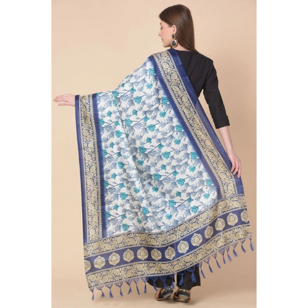 Amfyn Women's Art Silk Printed Dupatta (Blue, Length: 2.25 to 2.50 Mtr)